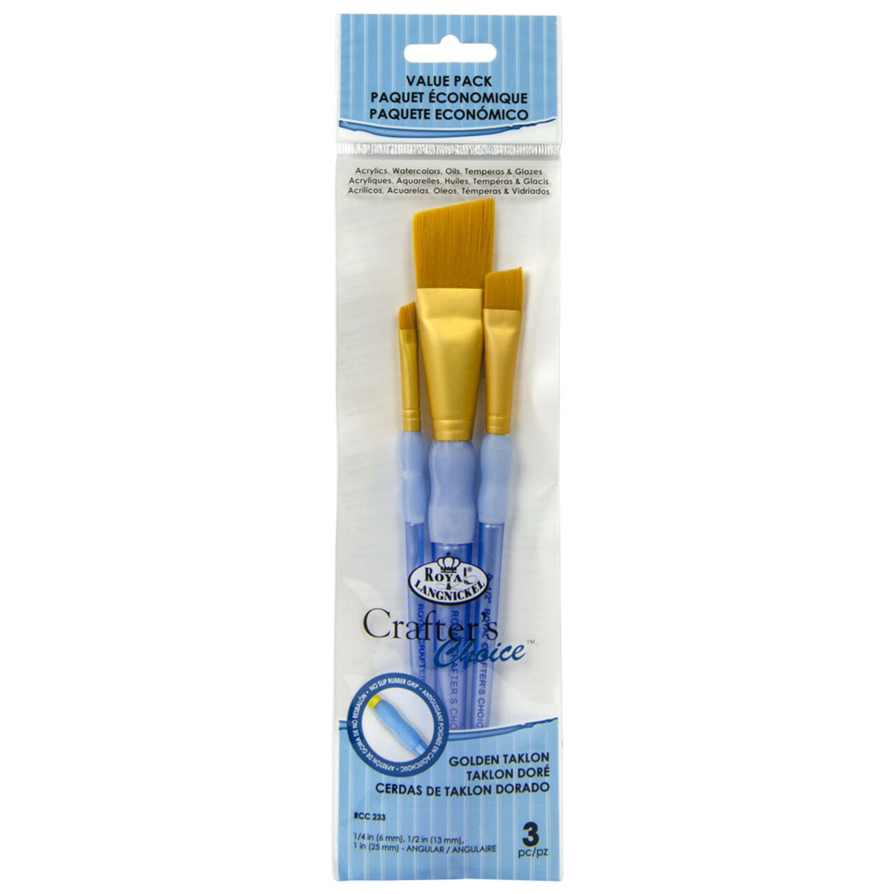 RCC 233 | Crafter's Choice™ 3pc Golden Taklon Angular Brush Set